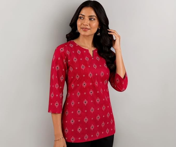 KHILORI Women's Rayon A-Line Short Kurti | Trendy Ethnic Kurta | Stylish Office Wear, Casual Wear Kurti for Girls Top