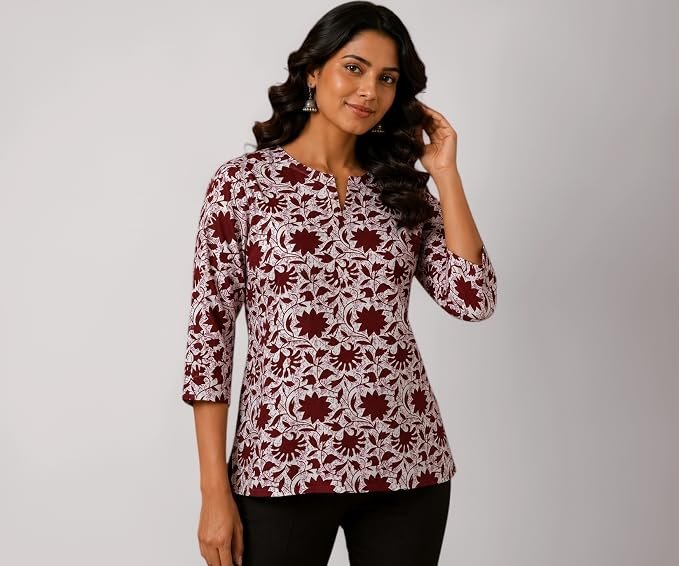 KHILORI Women's Rayon A-Line Short Kurti | Trendy Ethnic Kurta | Stylish Office Wear, Casual Wear Kurti for Girls Top