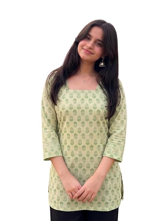 Women's Jaipuri Pure 100% Cotton All-Over Print Short Kurti