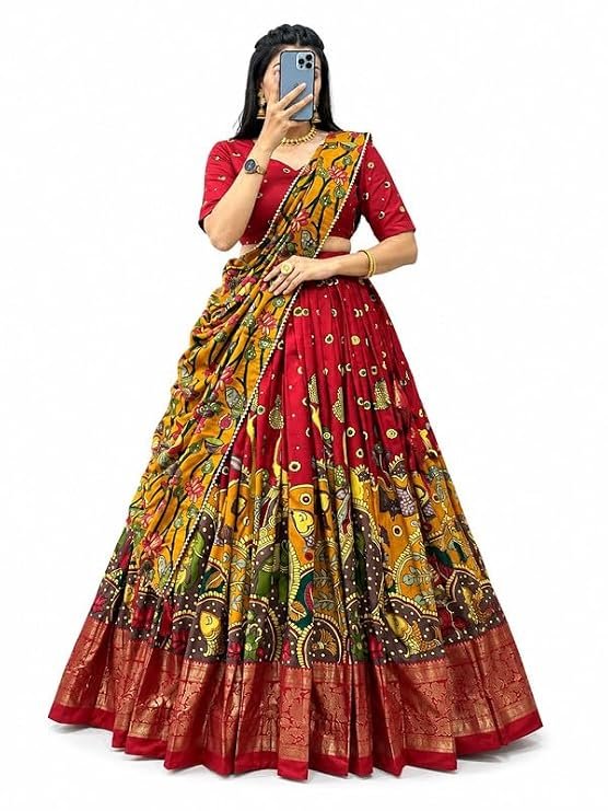 Women's Designer Semi-Stitched Tussar Silk Lehenga Choli | Printed Blouse & Matching Dupatta | Elegant for Wedding, Festival, Reception & PartY