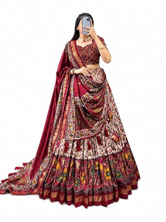 Women's Traditional Tussar Silk Semi-Stitched Lehenga Set with Printed Dupatta | Designer Ethnic Wear for Wedding, Festival, Reception & Special Occasions
