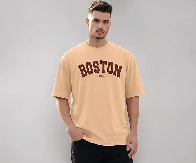 LEOTUDE Men's Half Sleeve Round Neck Cottonblend Graphic Print Oversized