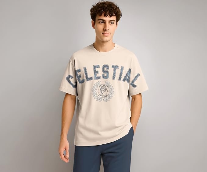 BULLMER Trendy Half Sleeve Oversized Cotton Blend Crew Neck Tshirt for Men-