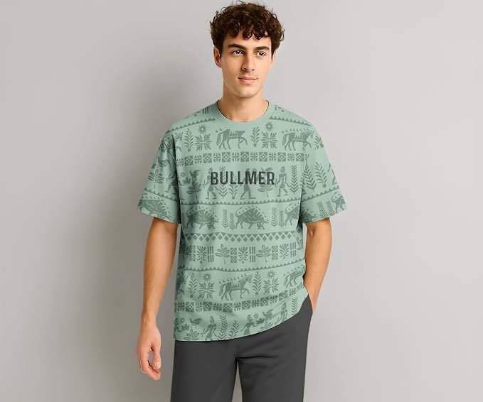 BULLMER Trendy Half Sleeve Oversized Cotton Blend Crew Neck Tshirt for Men