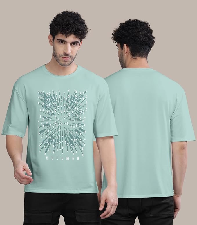 BULLMER Black Trendy Front and Back Printed oversized Round Neck T-shirt for men