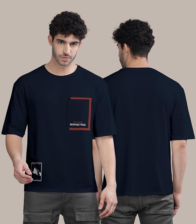 BULLMER Black Trendy Front and Back Printed oversized Round Neck T-shirt for men