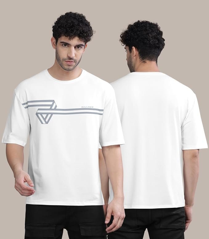 BULLMER Black Trendy Front and Back Printed oversized Round Neck T-shirt for men