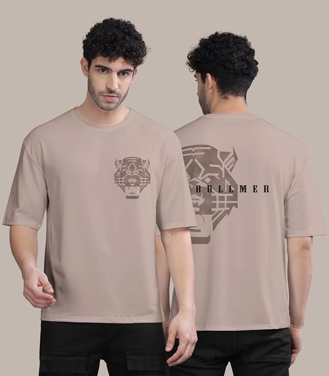 BULLMER Black Trendy Front and Back Printed oversized Round Neck T-shirt for men