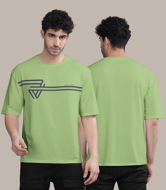 BULLMER Black Trendy Front and Back Printed oversized Round Neck T-shirt for men