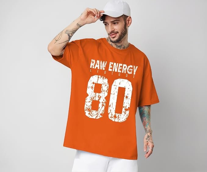 LEOTUDE Men Half Sleeve Round Neck Graphic Font Printed Cottonblend