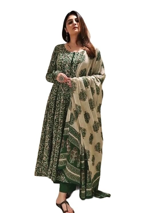 Nermosa Women Printed Anarkali Kurta and Pant Set with Dupatta | Printed Kurta Set | Women Kurta Sets