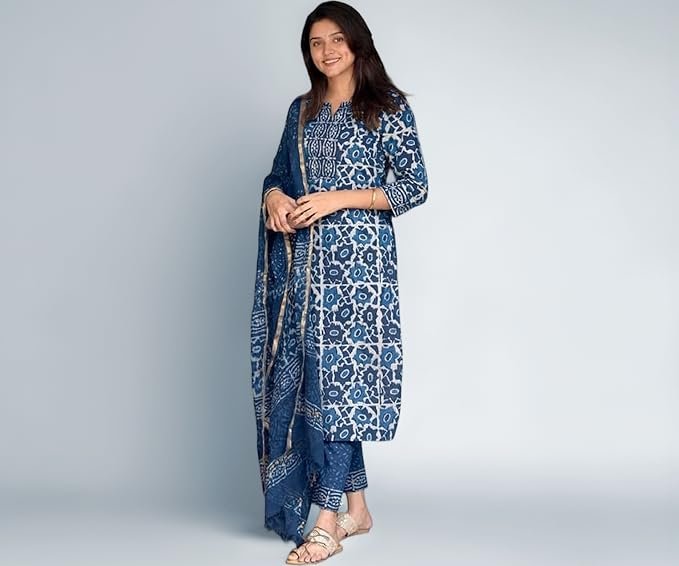 KLOSIA Women's Printed Straight Kurta and Pant with Dupatta Set