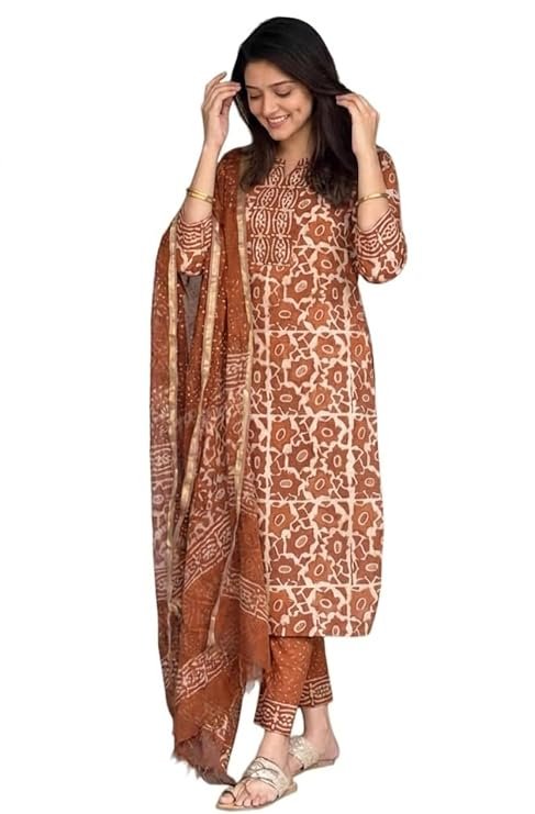 KLOSIA Women's Printed Straight Kurta and Pant with Dupatta Set