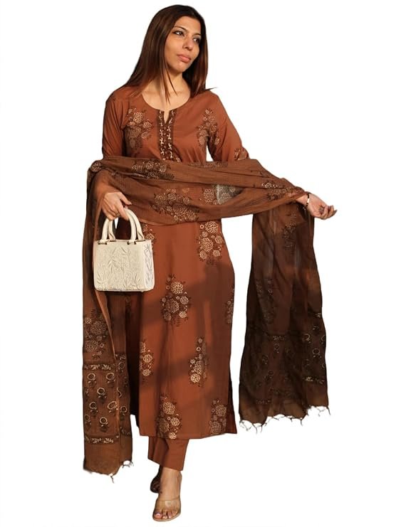GoSriKi Women's Viscose Printed Straight Kurta with Pant and Dupatta | Ethnic Kurta Set for Women Stylish Indian Traditional Suit Set Designer Ethnic Outfit Clothing Wear