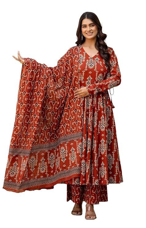 Nermosa Women's Printed Anarkali Kurta Set with Dupatta