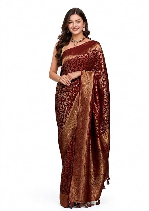 Womens Trendy Banarasi Kanjivaram Silk Saree with Blouse Material