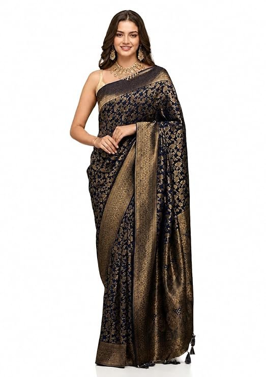 Womens Trendy Banarasi Kanjivaram Silk Saree with Blouse Material