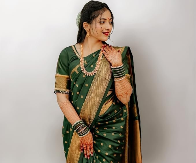C J Enterprise Women's Banarasi Saree Pure Kanjivaram Style Silk Saree With Blouse Piece for Wedding (BS09)