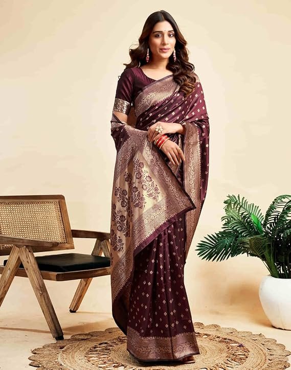 C J Enterprise Women's Banarasi Saree Pure Kanjivaram Style Silk Saree With Blouse Piece for Wedding (Pari-160)