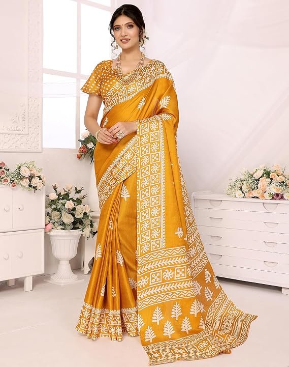 Priyashi Womens Woven Printed Art Silk Saree With Unstitched Blouse MateriaL