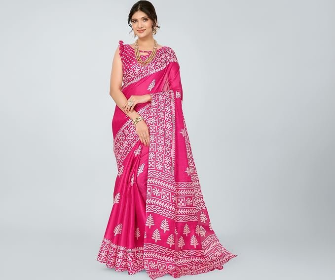 Priyashi Womens Woven Printed Art Silk Saree With Unstitched Blouse MateriaL