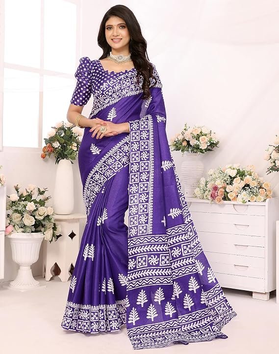 Priyashi Womens Woven Printed Art Silk Saree With Unstitched Blouse Material