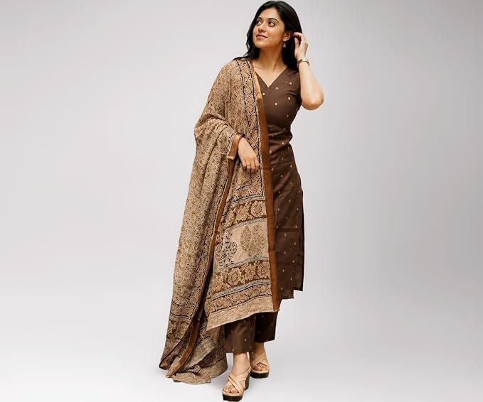 GoSriKi Kurta Set Women Viscose Printed | Kurti Set Woman | Kurta Pant Dupatta 3 Piece Outfit | V-Neck Elbow Length Sleeve Straight Fit Ethnic Wear Ladies Dress Stylish Traditional Clothing
