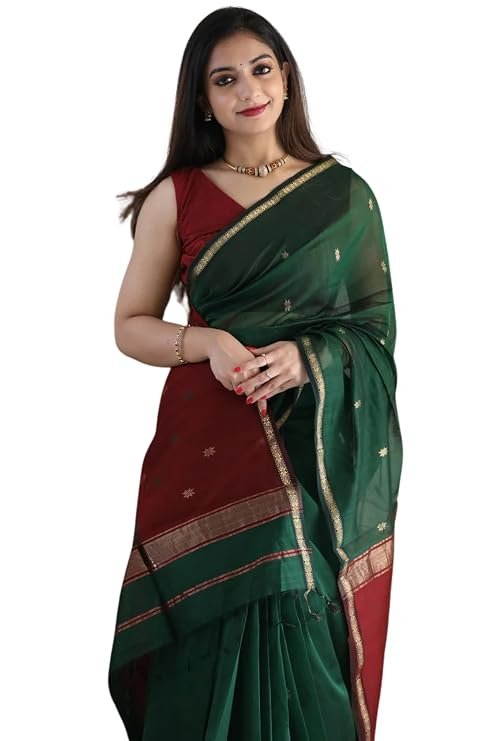SGF11 Women's Kanjivaram Soft Cotton Linen Silk Saree With Blouse Piece