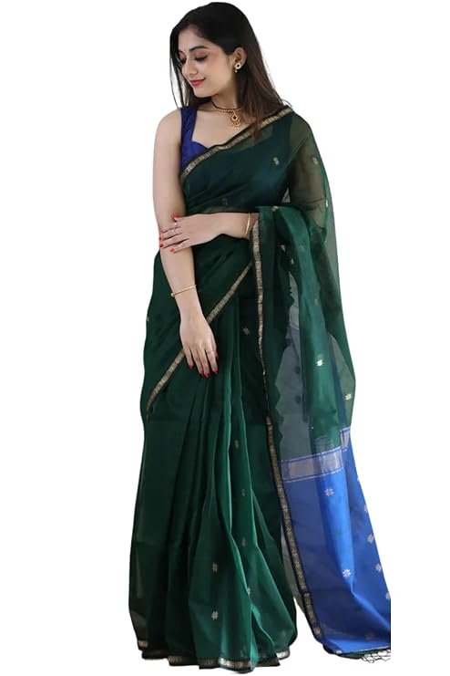 SGF11 Women's Kanjivaram Soft Cotton Linen Silk Saree With Blouse Piece
