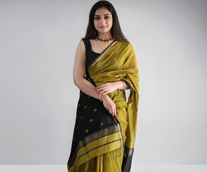 SGF11 Women's Kanjivaram Soft Cotton Linen Silk Saree With Blouse Piece