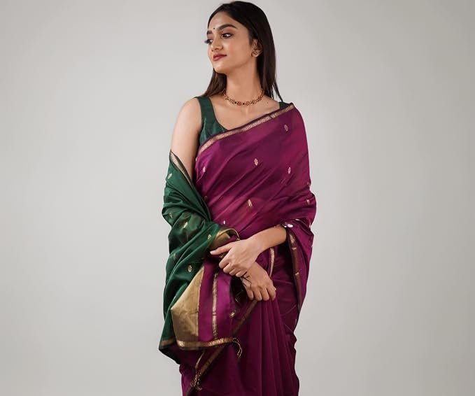 SGF11 Women's Kanjivaram Soft Cotton Linen Silk Saree With Blouse Piece