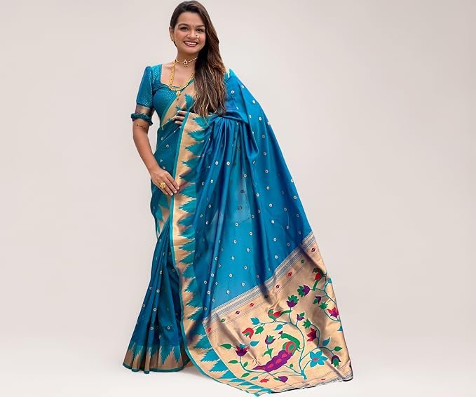 SGF11 Women's Paithani Soft Lichi Silk Kanjivaram Sarees With Blouse Piece