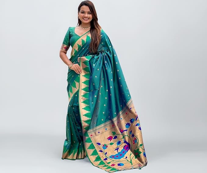 SGF11 Women's Paithani Soft Lichi Silk Kanjivaram Sarees With Blouse Piece