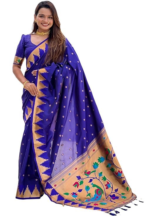 SGF11 Women's Paithani Soft Lichi Silk Kanjivaram Sarees With Blouse Piece
