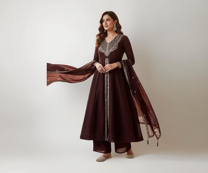 MOKOSH Women’s Silk Anarkali Kurta Pant with Dupatta