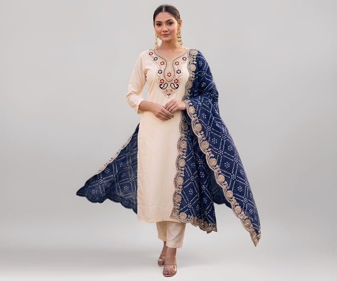 Elegant Ethnic Kurta Set with Heavy Bandhani Embroidered Dupatta Festive & Occasion Ensemble for Women