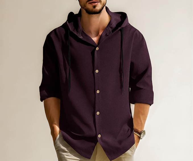 Noble Monk Men's Solid Regular Fit Shirts| Shirt with Hood | Casual Wear for Men | Full Sleeve Shirt | Stylish