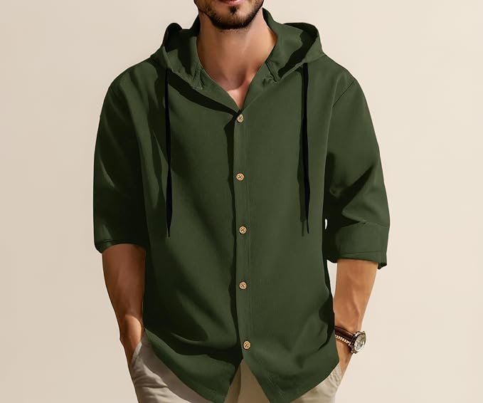 Noble Monk Men's Solid Regular Fit Shirts| Shirt with Hood | Casual Wear for Men | Full Sleeve Shirt | Stylish