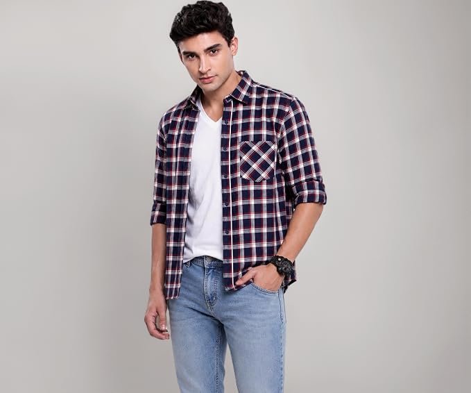 Youth First Men's Checkered Casual Shirt for Men | Cotton Blend Regular Fit Full Sleeve Checked | Stylish Button-Down Casual Shirt for Office, Travel & Outings