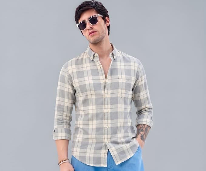 Youth First Men's Checkered Casual Shirt for Men | Cotton Blend Regular Fit Full Sleeve Checked | Stylish Button-Down Casual Shirt for Office, Travel & Outings