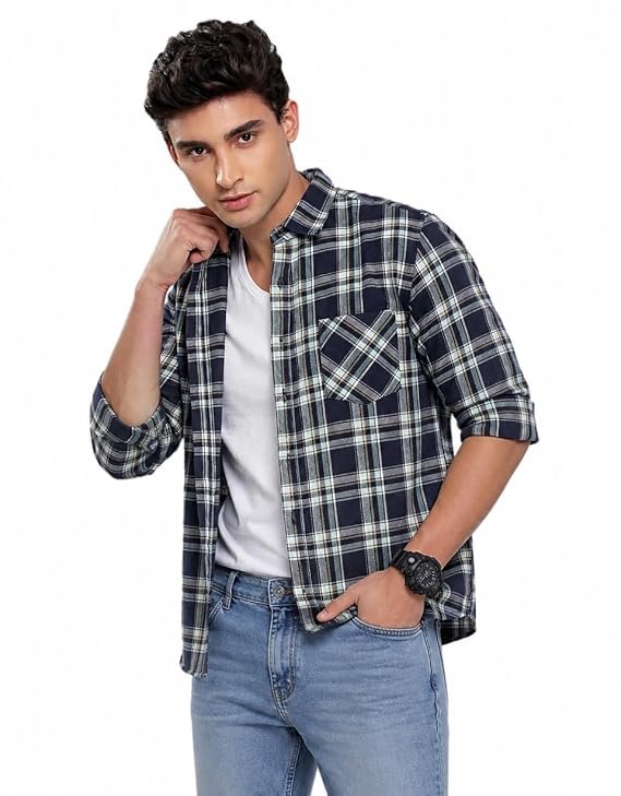 Youth First Men's Checkered Casual Shirt for Men | Cotton Blend Regular Fit Full Sleeve Checked | StylishButton-Down Casual Shirt for Office, Travel & Outings