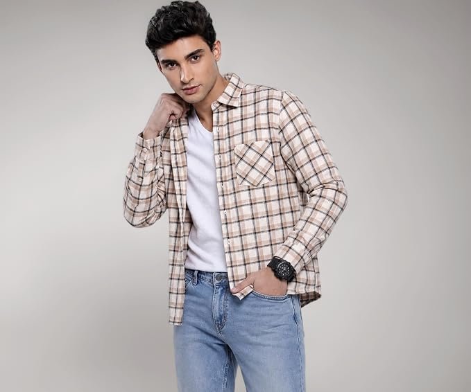 Youth First Men's Checkered Casual Shirt for Men | Cotton Blend Regular Fit Full Sleeve Checked | Stylish Button-Down Casual Shirt for Office, Travel & Outings
