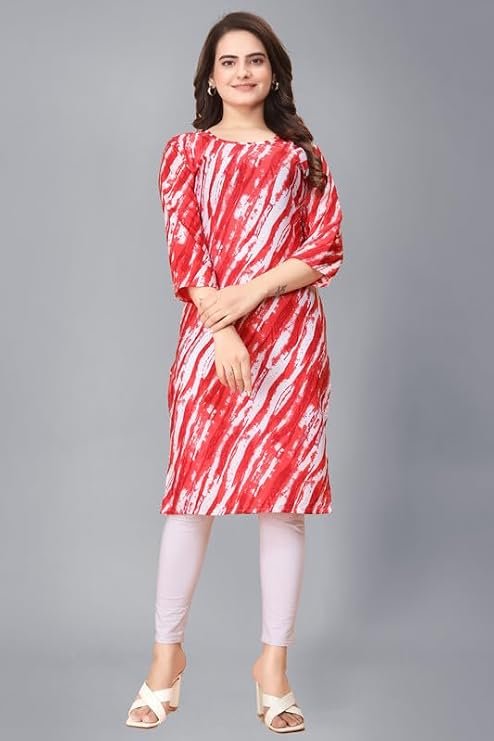 Womens Crepe Kurti | Straight Fit | Knee-Length | Crew Neck | 3/4 Sleeves | Casual & Office Wear
