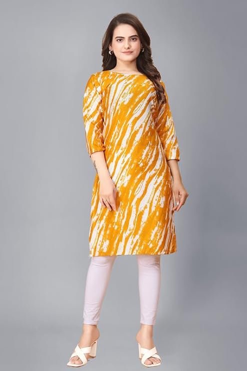 Womens Crepe Kurti | Straight Fit | Knee-Length | Crew Neck | 3/4 Sleeves | Casual & Office Wear