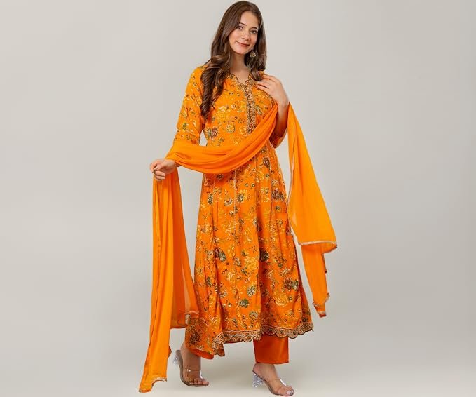 MANHAREE | Women's Rayon Kurta with Pant &amp; Dupatta Set