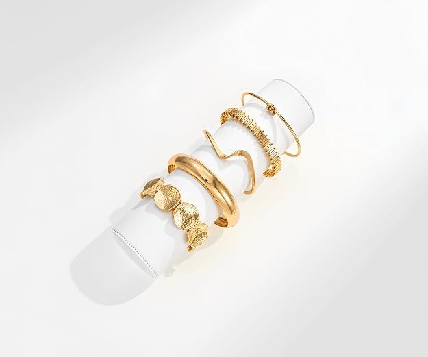 Shining Diva Fashion Set of 5 Multilayer Gold Plated Bangle Bracelets for Women & Girls | Stylish Stack Cuff Gifts Bracelet | Latest Western JewellerY