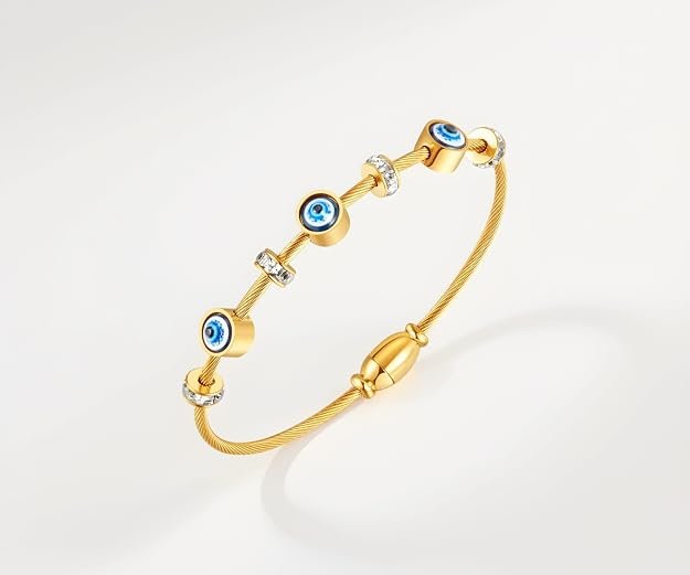 MEENAZ evil eye bracelet for woman Evil Eye Bangles for women Anti Tarnish Stylish Stainless Steel gold Bracelet for girls Hand Kada for Women Magnet lock Aesthetic Accessories Jewellery friendship crystal -625