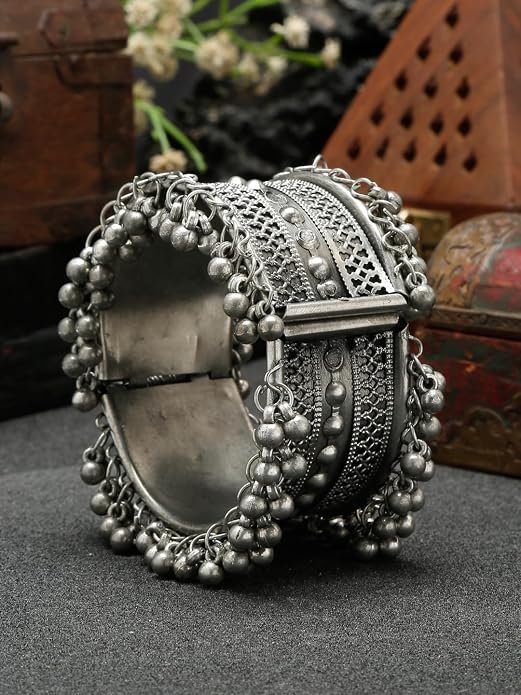 YouBella Jewellery for Women Celebrity Inspired Oxidised Silver Plated Cuff Bracelet Bangle for Women and GirlS