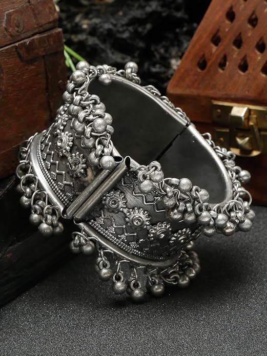 YouBella Jewellery for Women Celebrity Inspired Oxidised Silver Plated Cuff Bracelet Bangle for Women and GirlS