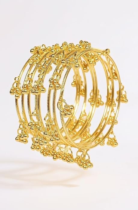 Adora Kashmiri Ghungroo Bangles Set for Women, Ethnic Bridal Wear, Gold Tone Kashmiri Chudi- Lightweight Traditional Jewellery -Set of 8 Chudi (2.6, 8pcs)